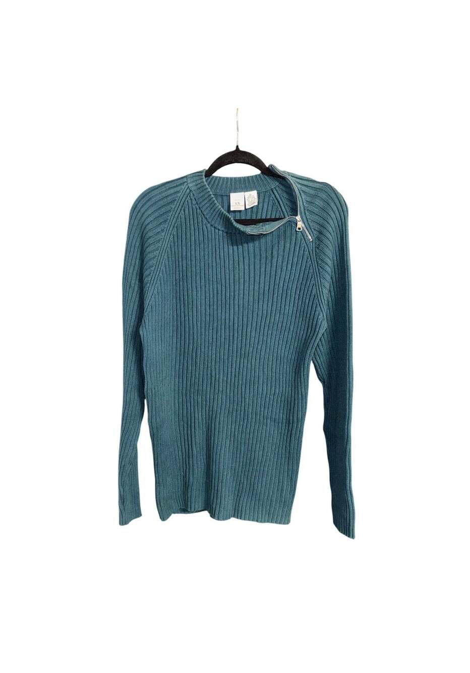 Armani Exchange Teal Blue Ribbed Quarter Zip Mock Neck Sweater Size XL